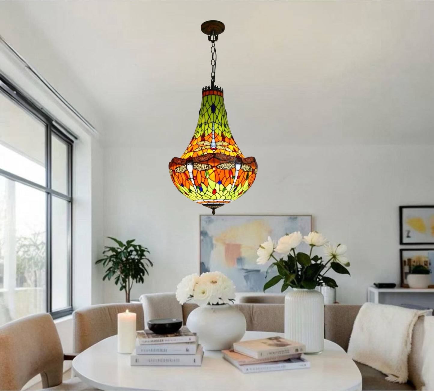 CDH 16" Tiffany Style Inverted Chandelier with 40cm Shade (16812CSTL)
