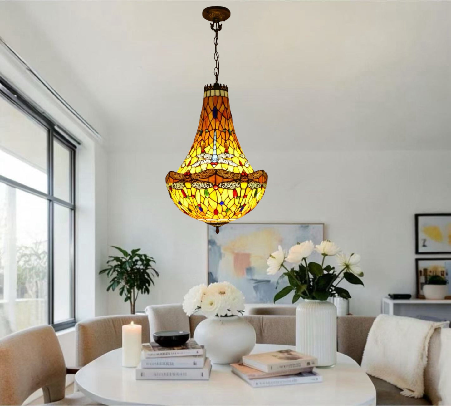 CDH 16" Tiffany Style Inverted Chandelier with 40cm Shade (16035CSTL)