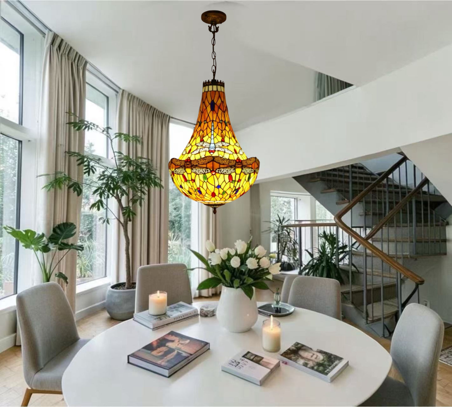 CDH 16" Tiffany Style Inverted Chandelier with 40cm Shade (16035CSTL)