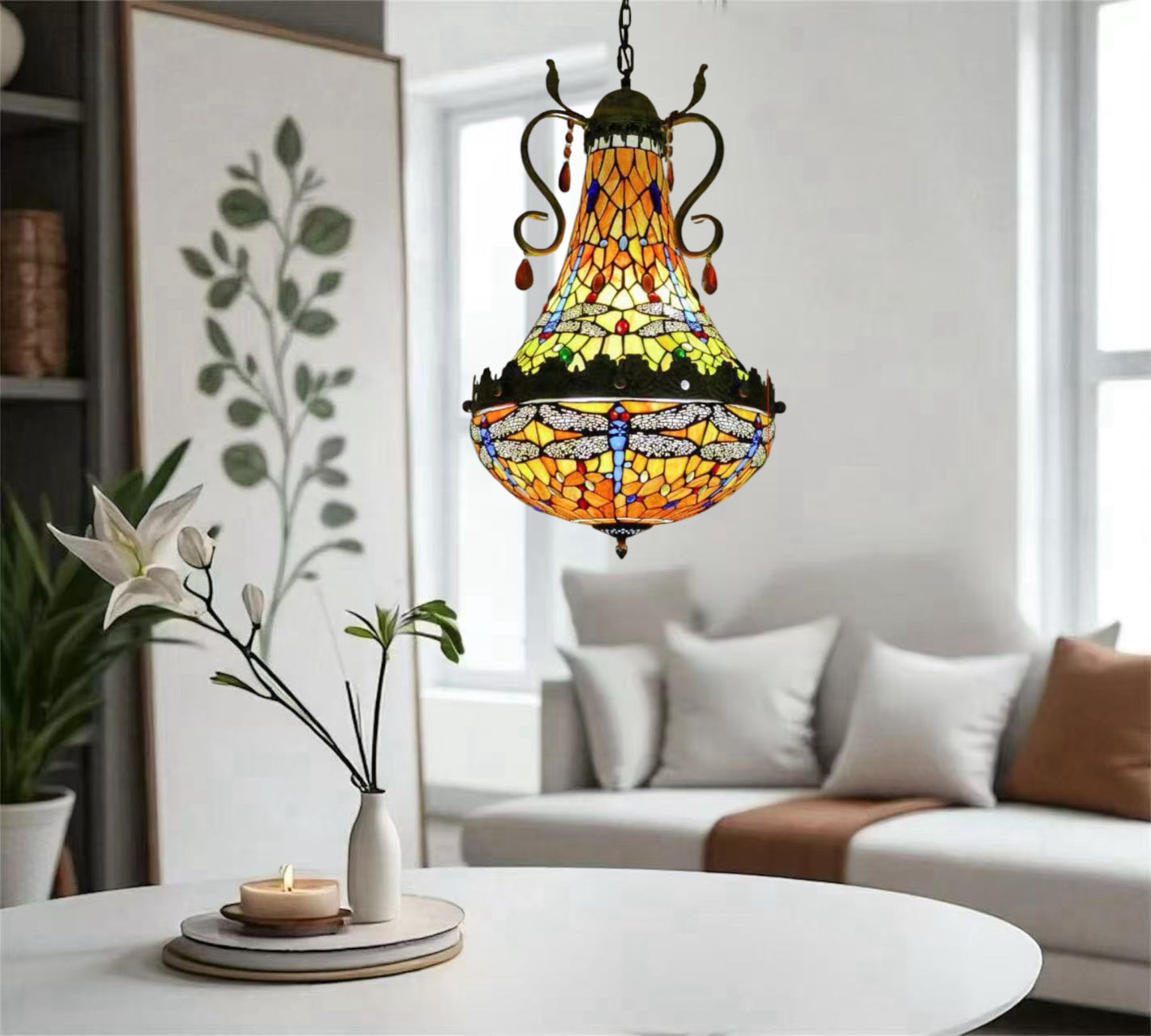 CDH 16" Tiffany Style Inverted Chandelier with 40cm Shade (16035CSTL_R)