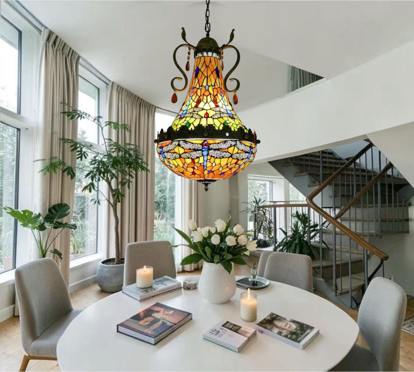 CDH 16" Tiffany Style Inverted Chandelier with 40cm Shade (16035CSTL_R)