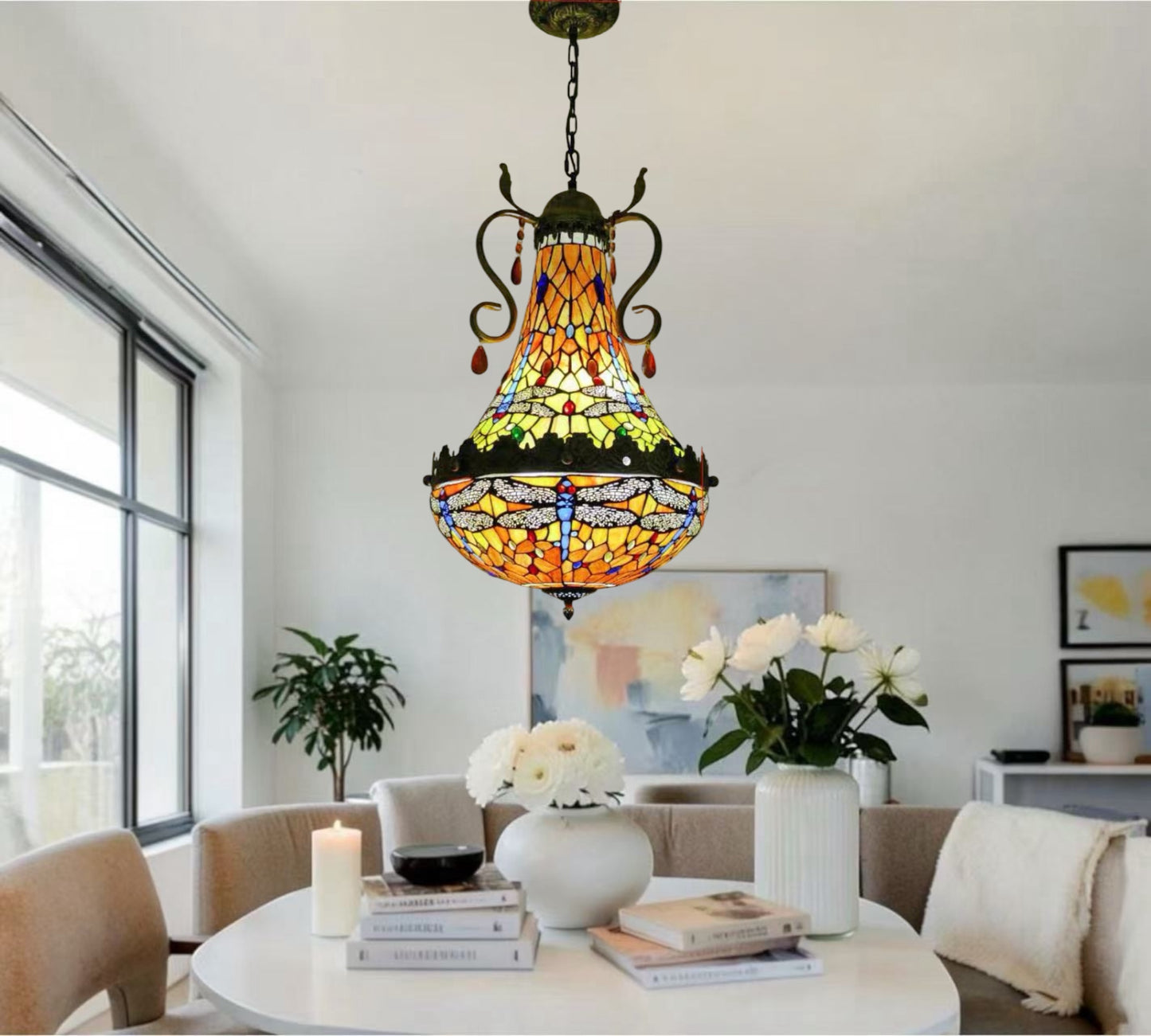 CDH 16" Tiffany Style Inverted Chandelier with 40cm Shade (16035CSTL_R)