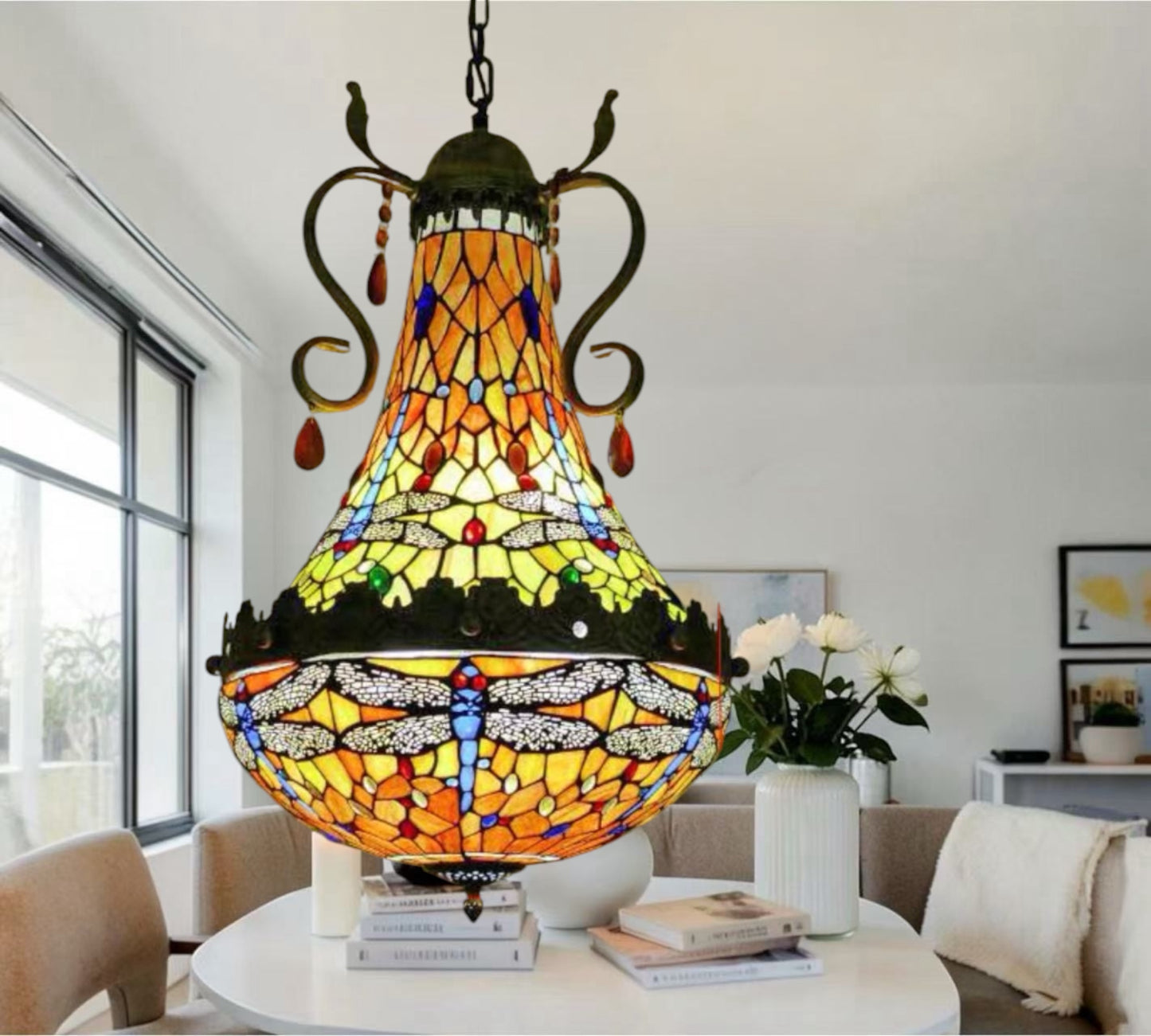 CDH 16" Tiffany Style Inverted Chandelier with 40cm Shade (16035CSTL_R)