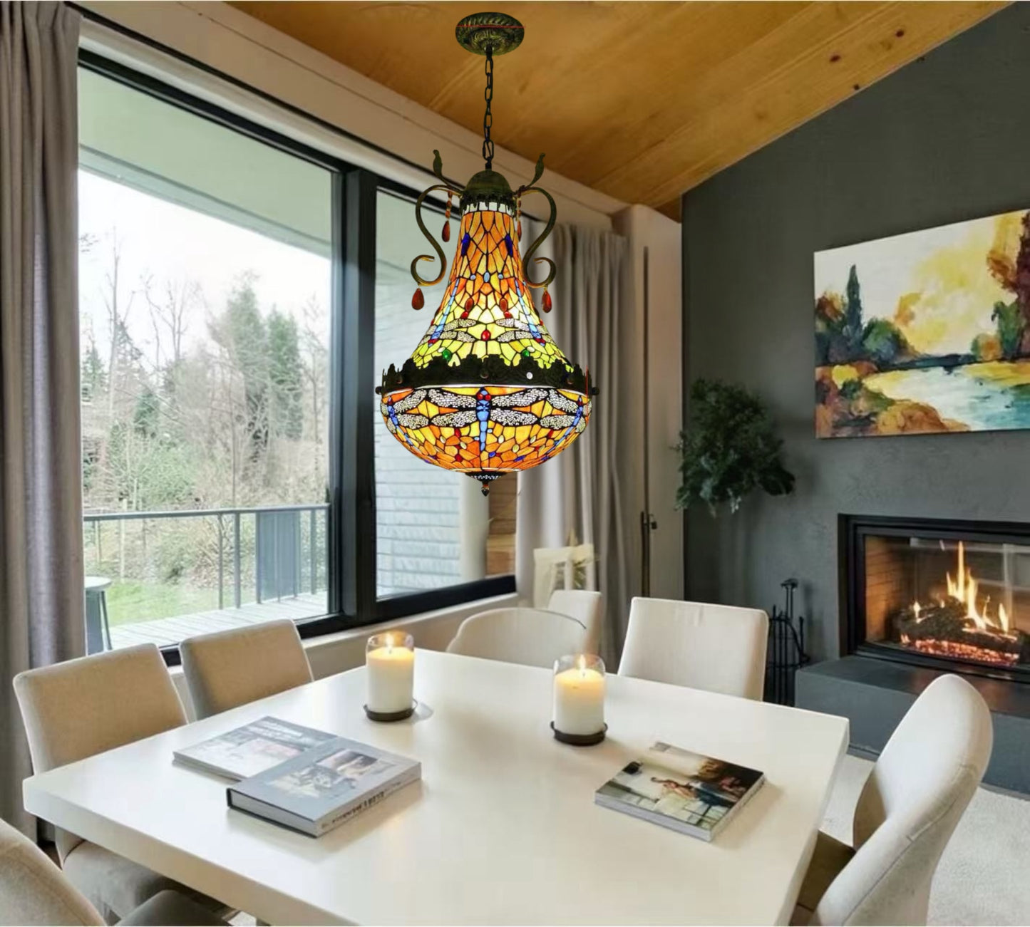 CDH 16" Tiffany Style Inverted Chandelier with 40cm Shade (16035CSTL_R)