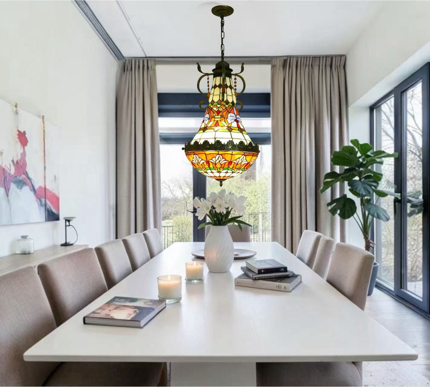 CDH 16" Tiffany Style Inverted Chandelier with 40cm Shade (15017CSTL_R)