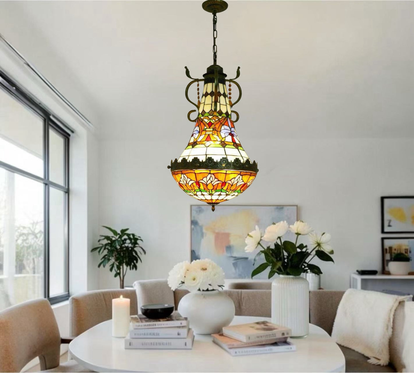 CDH 16" Tiffany Style Inverted Chandelier with 40cm Shade (15017CSTL_R)