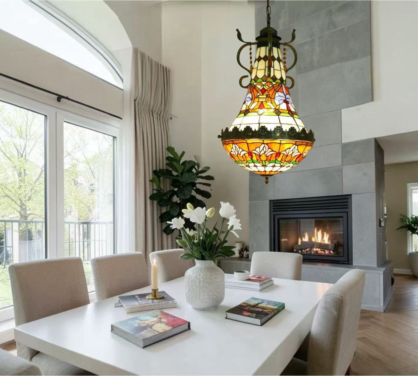CDH 16" Tiffany Style Inverted Chandelier with 40cm Shade (15017CSTL_R)