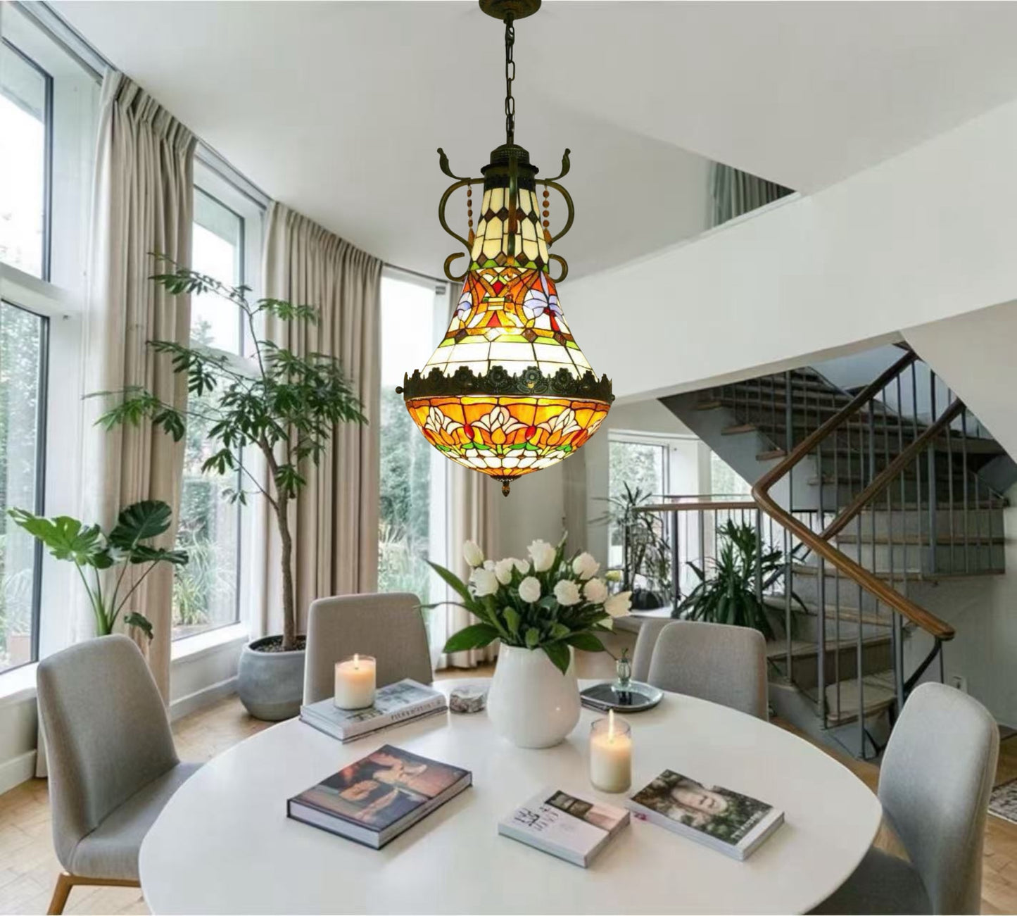 CDH 16" Tiffany Style Inverted Chandelier with 40cm Shade (15017CSTL_R)