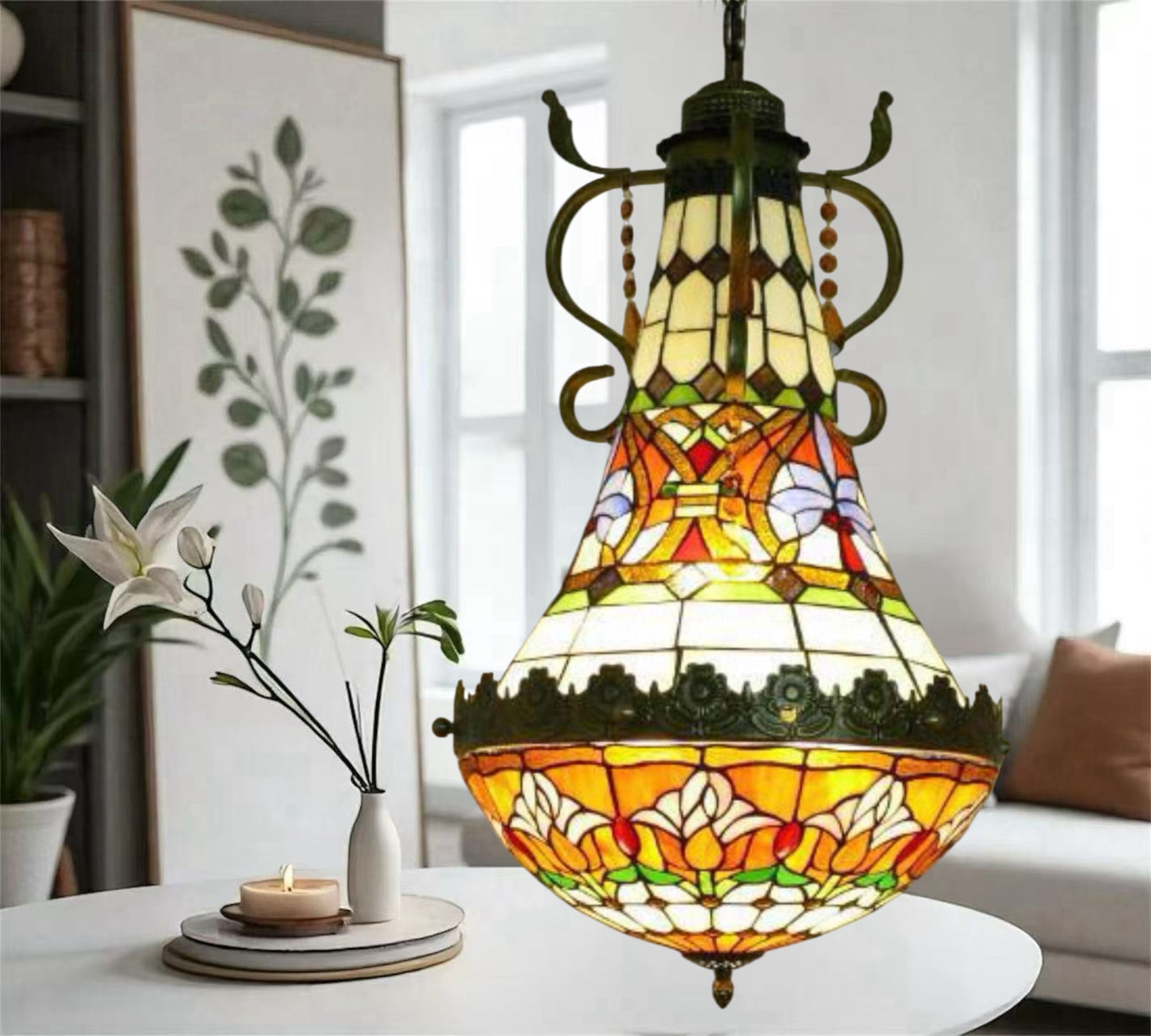 CDH 16" Tiffany Style Inverted Chandelier with 40cm Shade (15017CSTL_R)