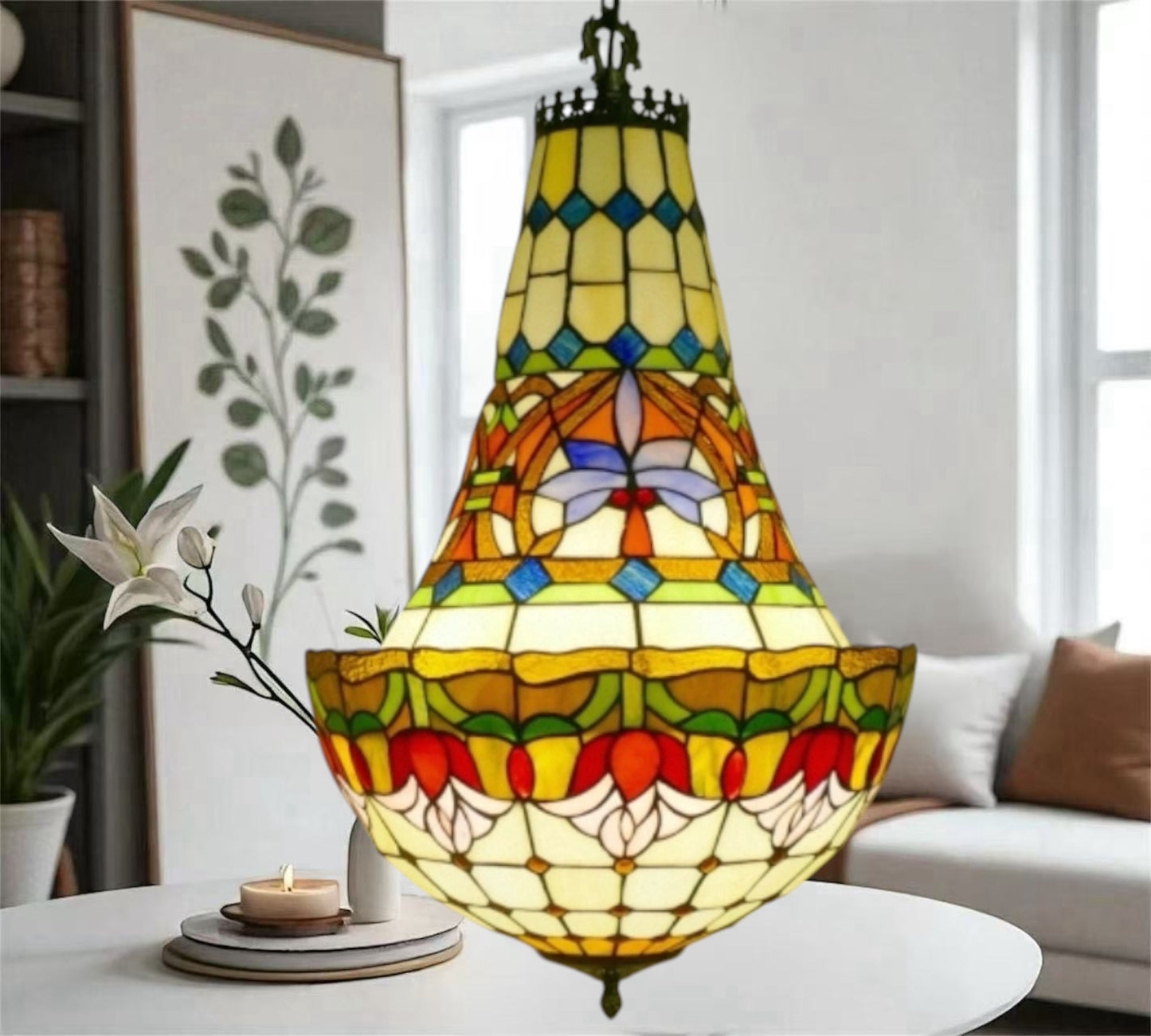 CDH 16" Tiffany Style Inverted Chandelier with 40cm Shade (15017CSTL)