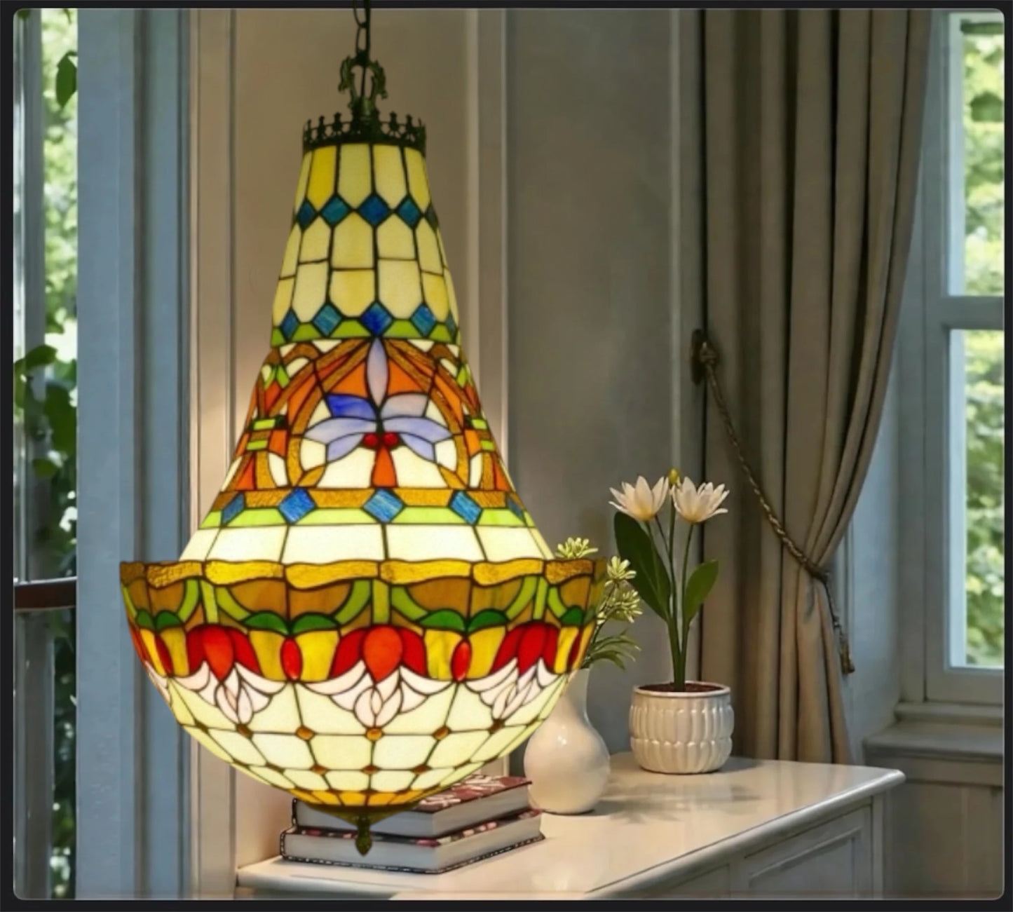 CDH 16" Tiffany Style Inverted Chandelier with 40cm Shade (15017CSTL)