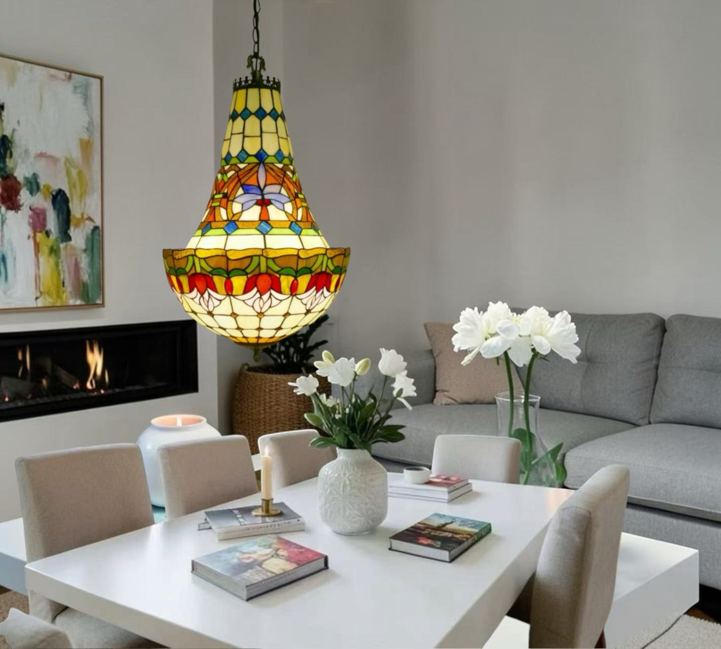 CDH 16" Tiffany Style Inverted Chandelier with 40cm Shade (15017CSTL)