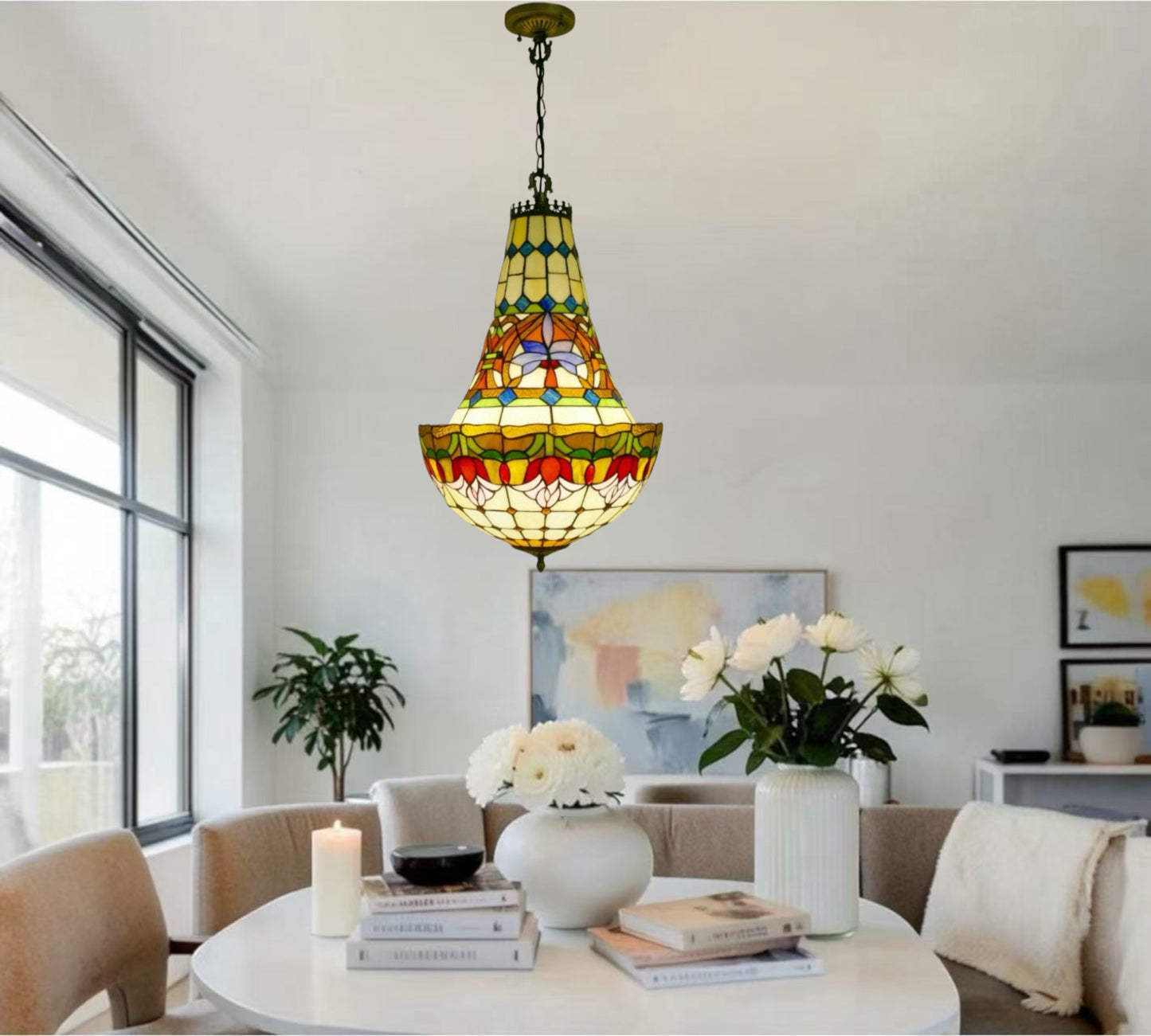 CDH 16" Tiffany Style Inverted Chandelier with 40cm Shade (15017CSTL)