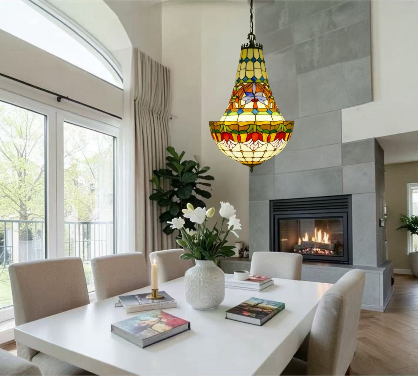 CDH 16" Tiffany Style Inverted Chandelier with 40cm Shade (15017CSTL)