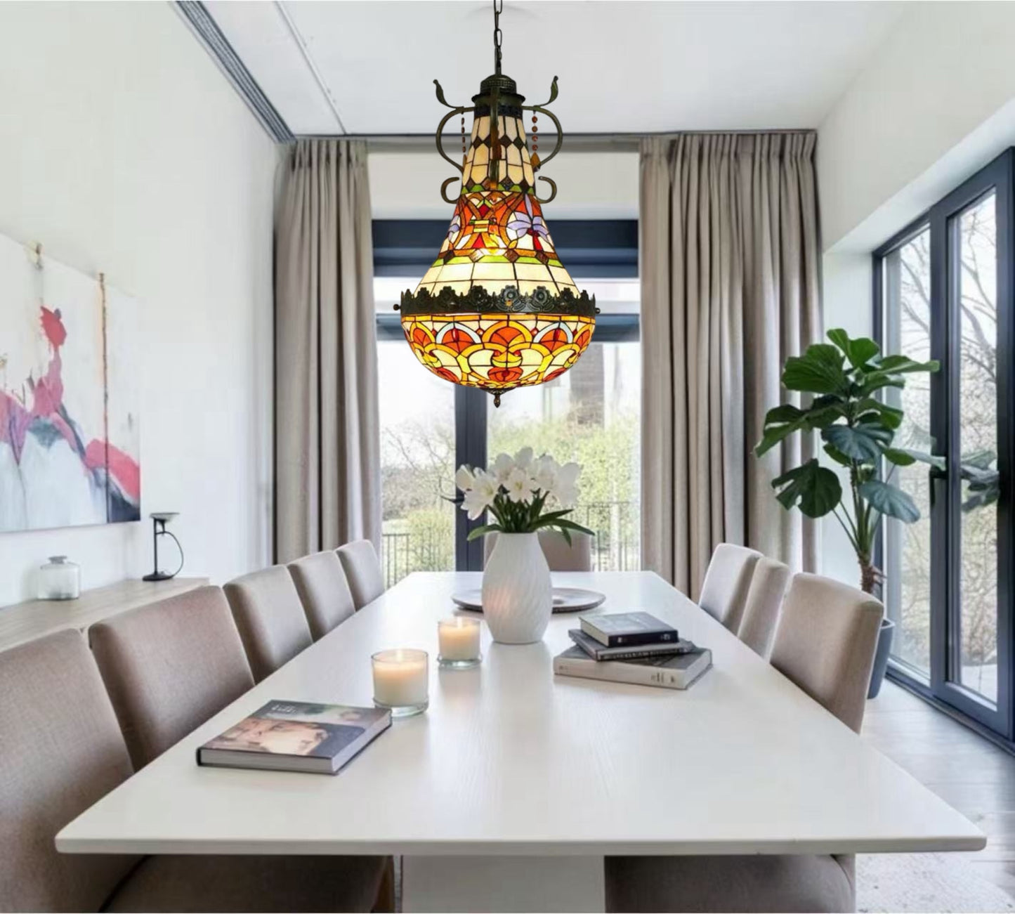 CDH 16" Tiffany Style Inverted Chandelier with 40cm Shade (19052CSTL)