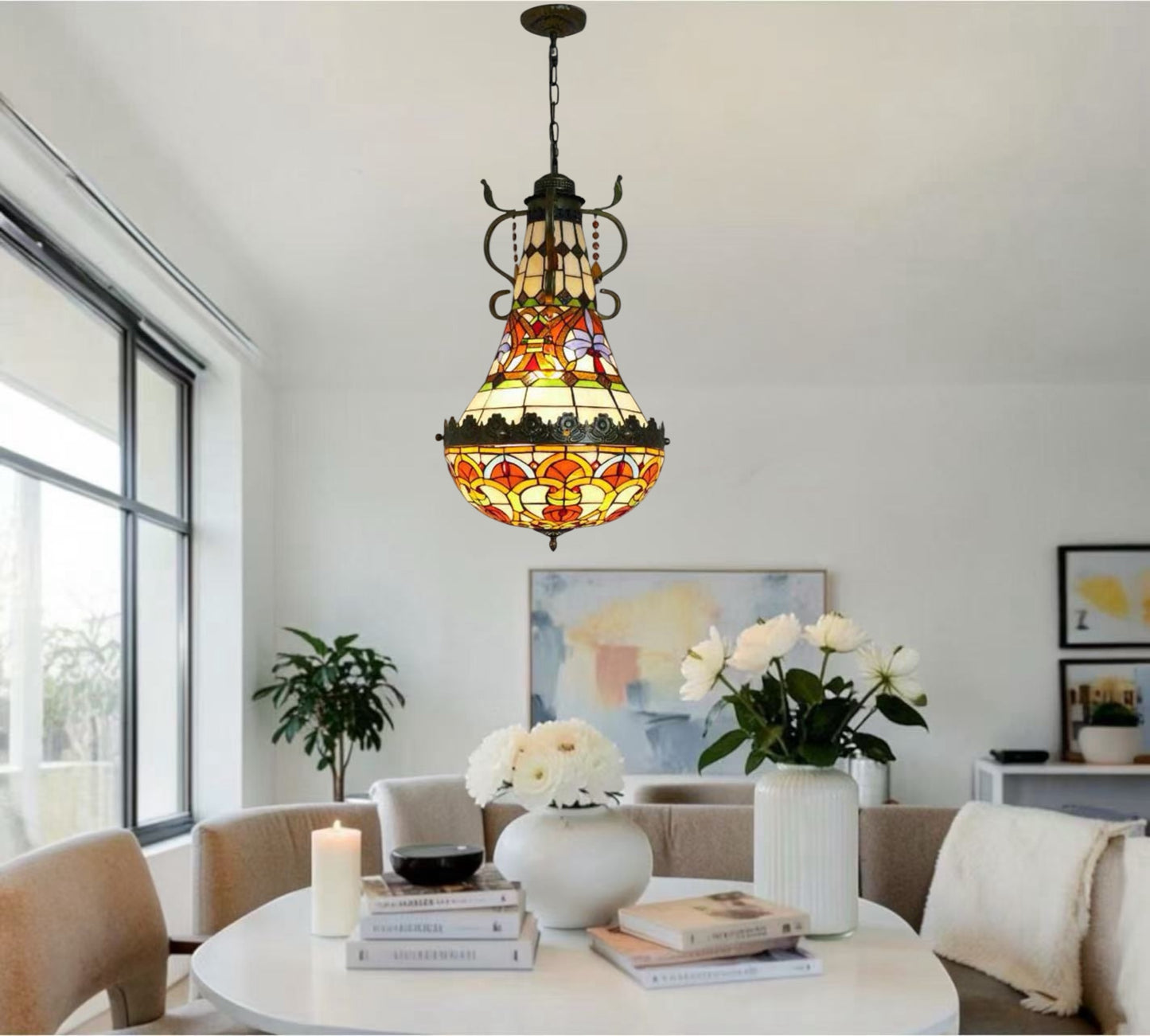 CDH 16" Tiffany Style Inverted Chandelier with 40cm Shade (19052CSTL)