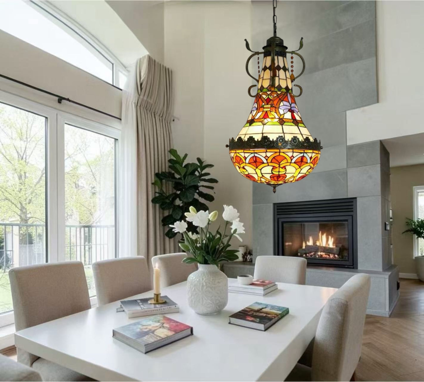 CDH 16" Tiffany Style Inverted Chandelier with 40cm Shade (19052CSTL)