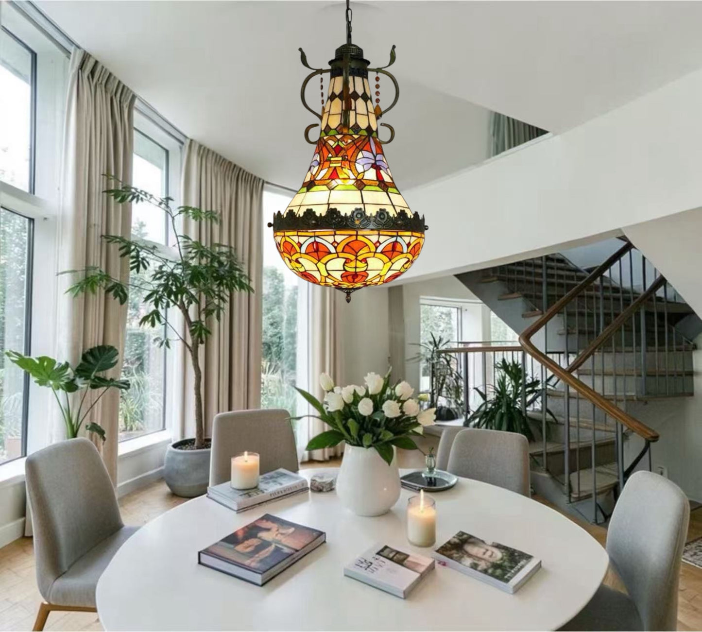 CDH 16" Tiffany Style Inverted Chandelier with 40cm Shade (19052CSTL)