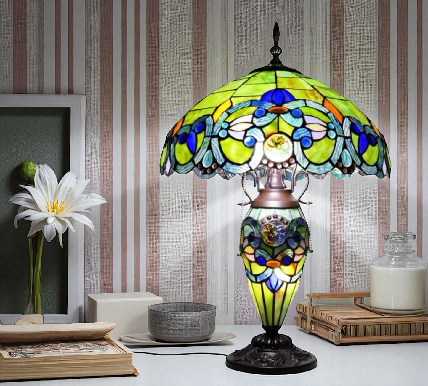 CDH 18" XLARGE Tiffany Mother-Daughter Vase Lamp 40cm Shade (15066)