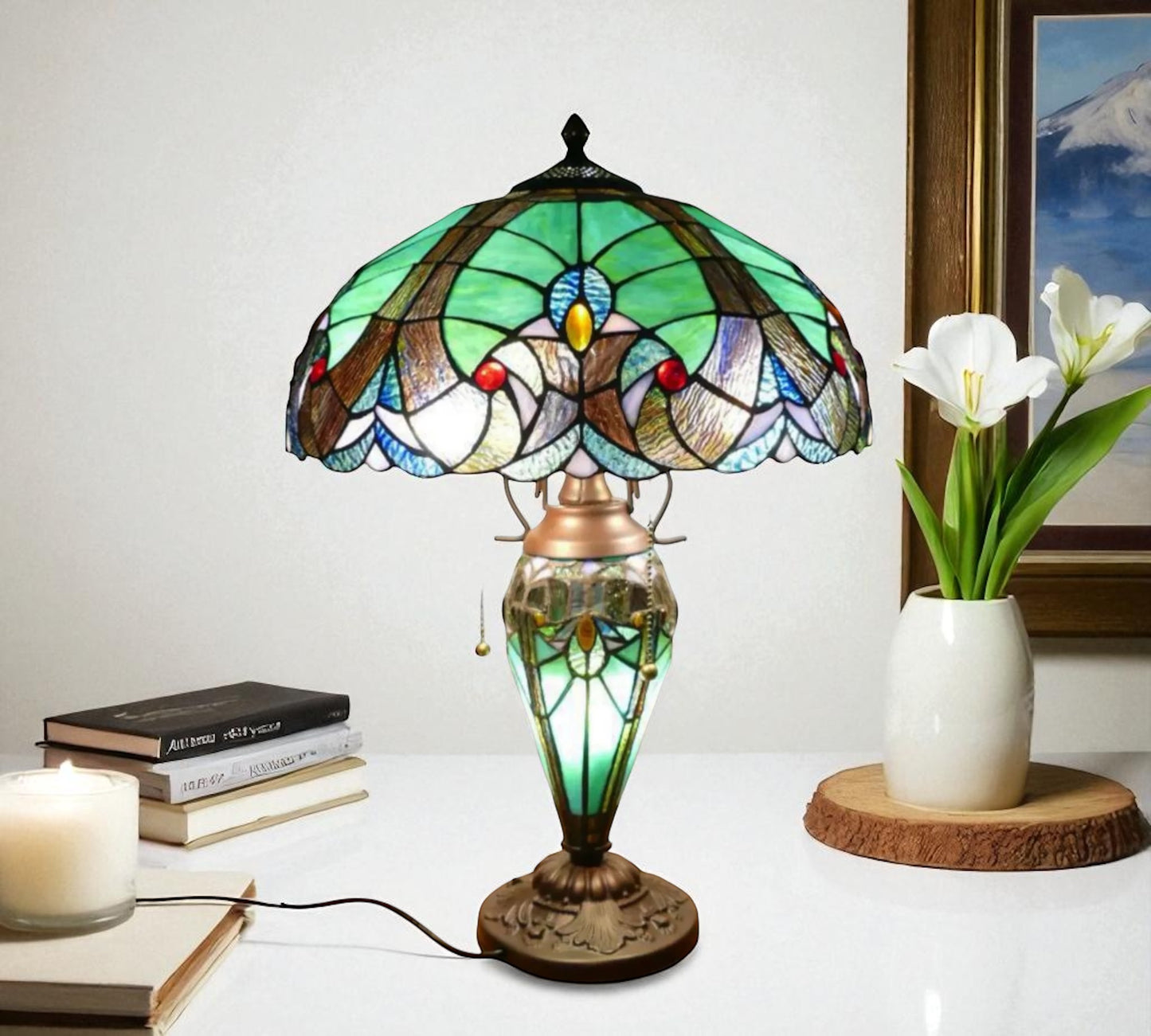 CDH 18" XLARGE Tiffany Mother-Daughter Vase Lamp 46cm Shade (15065)