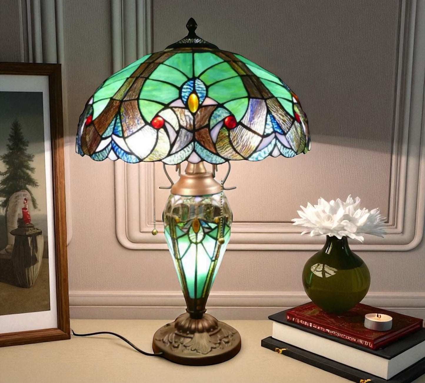 CDH 18" XLARGE Tiffany Mother-Daughter Vase Lamp 46cm Shade (15065)