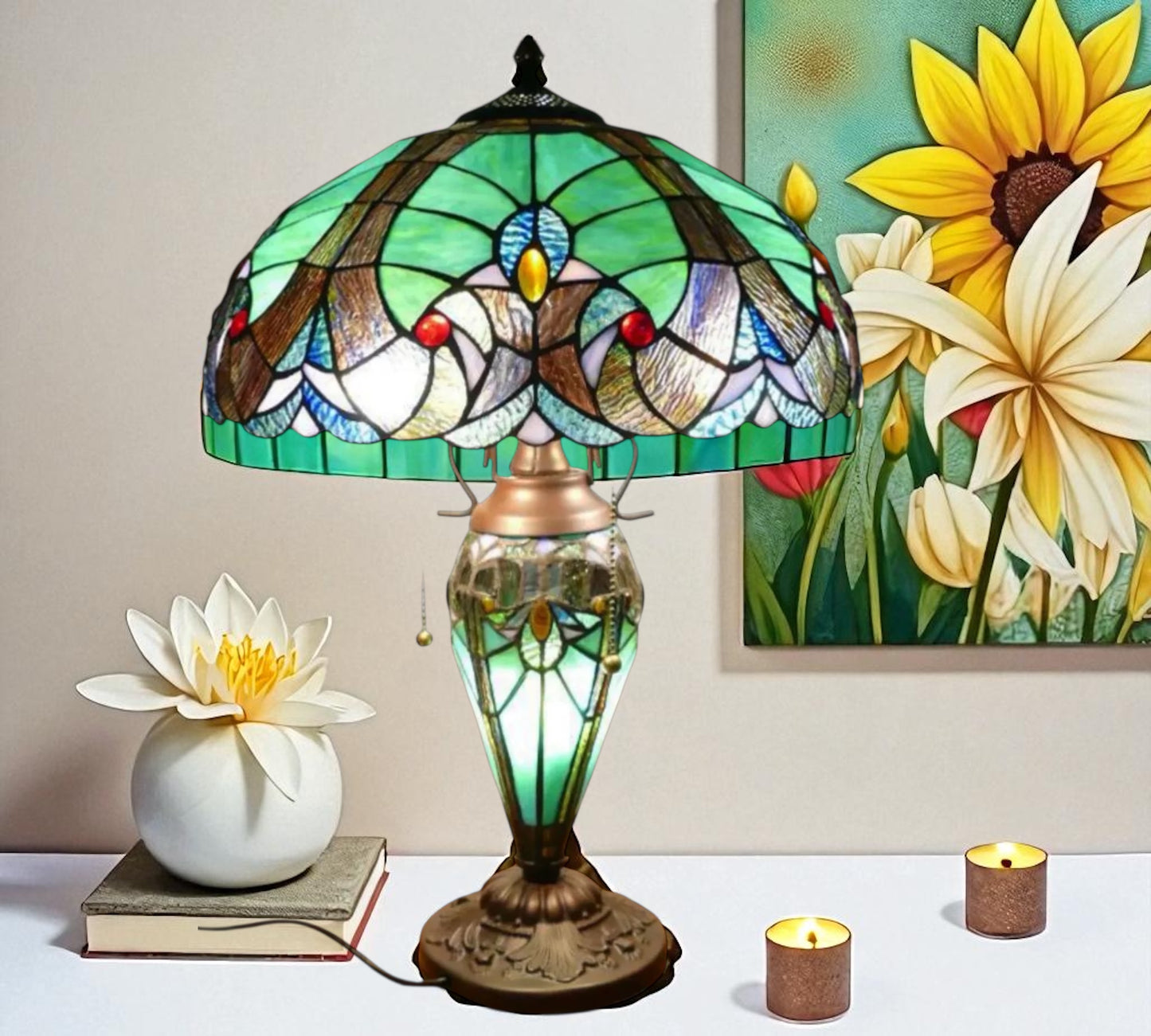 CDH 18" XLARGE Tiffany Mother-Daughter Vase Lamp 46cm Shade (15065)