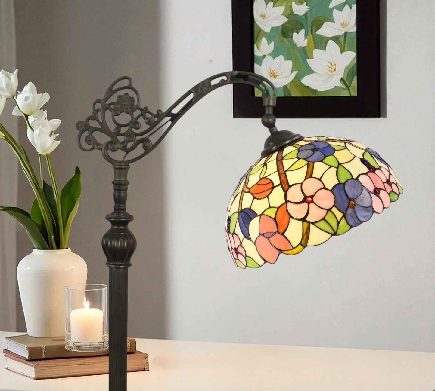 CDH Tiffany Bridge Arm Style Floor Lamp (11002BSF) 12" 30CM Shade