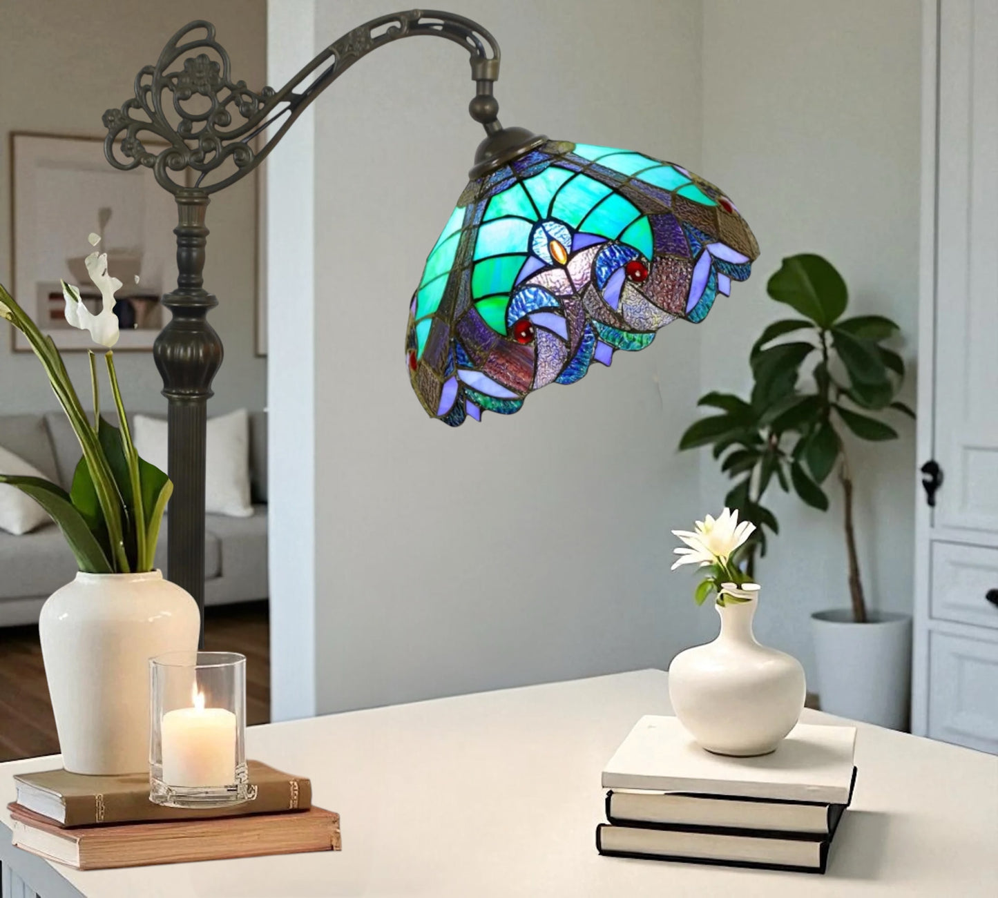 CDH Tiffany Bridge Arm Style Floor Lamp (12013F) 12" 30CM Shade