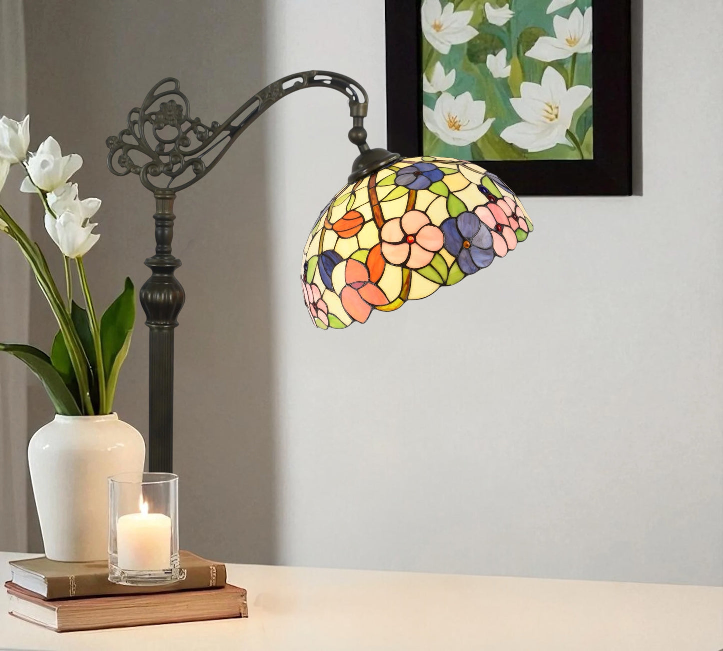 CDH Tiffany Bridge Arm Style Floor Lamp (11002BSF) 12" 30CM Shade