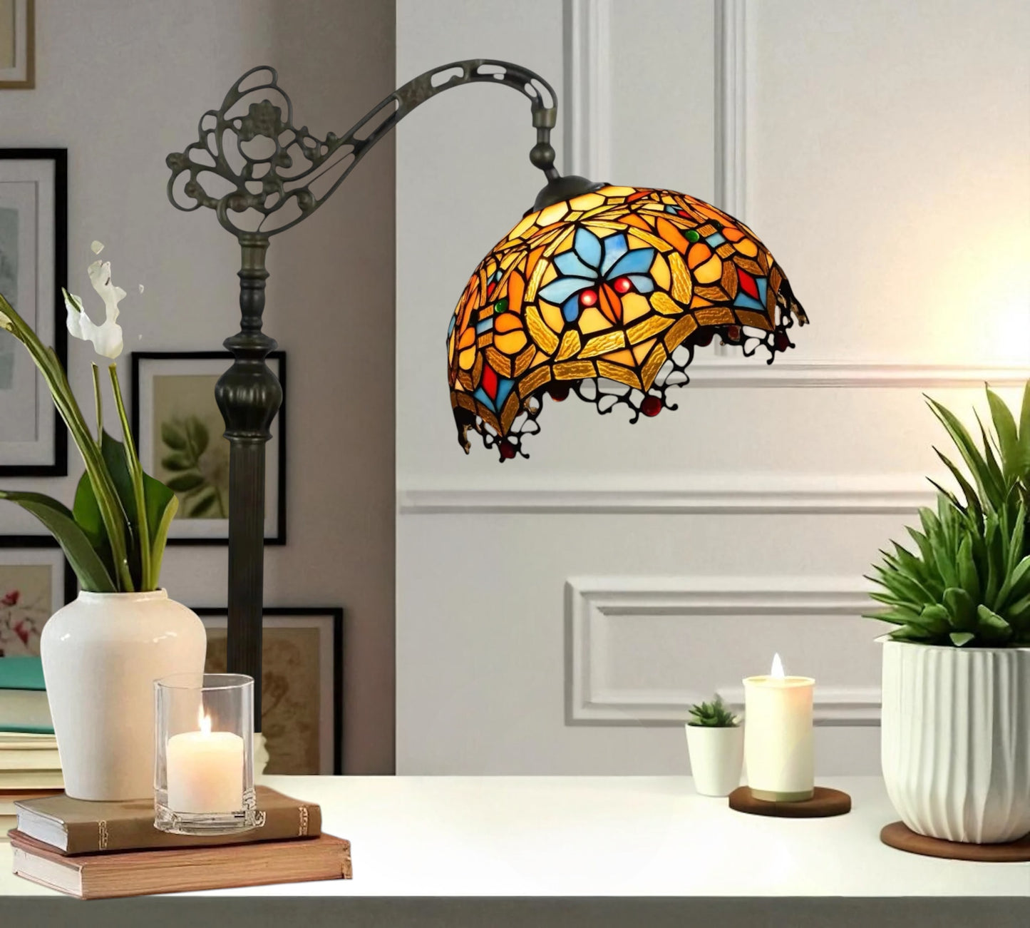 CDH Tiffany Bridge Arm Style Floor Lamp (12011F) 12" 30CM Shade