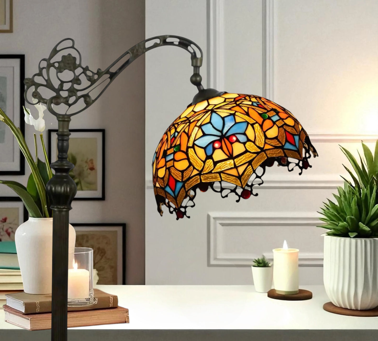 CDH Tiffany Bridge Arm Style Floor Lamp (12011F) 12" 30CM Shade