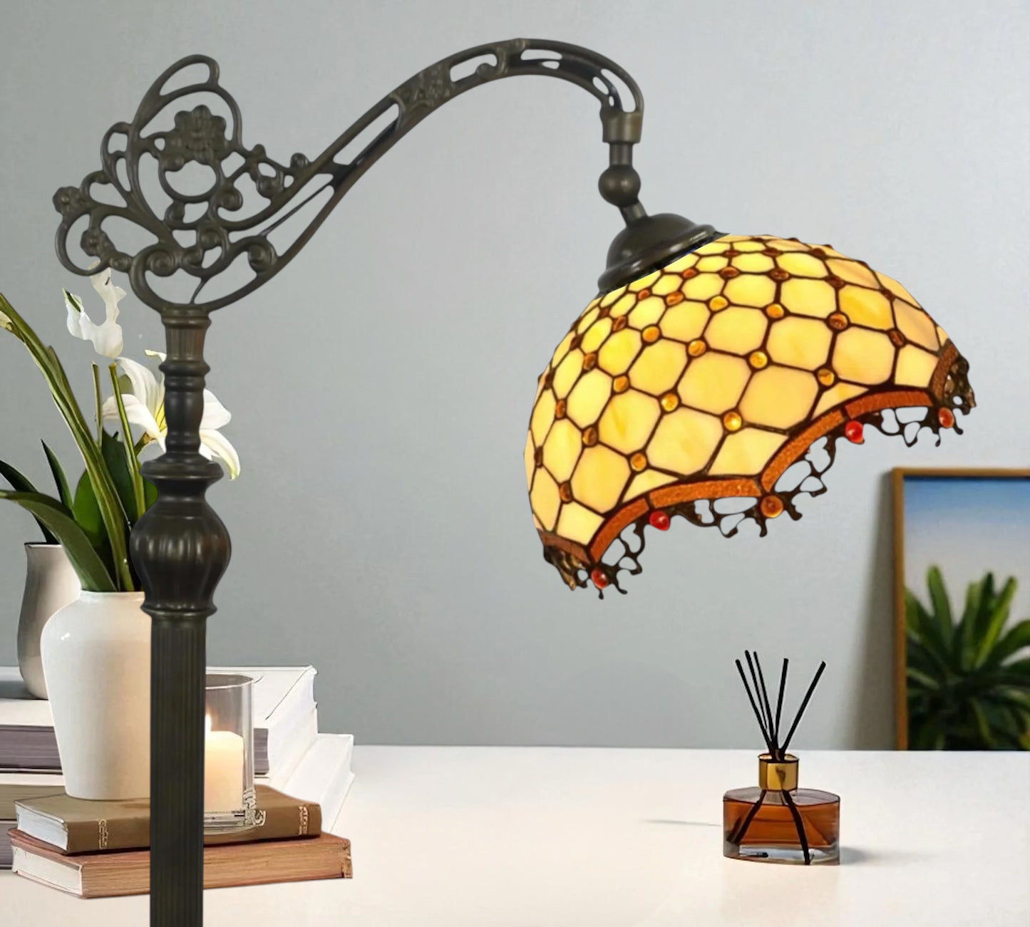 CDH Tiffany Bridge Arm Style Floor Lamp (12010F) 12" 30CM Shade