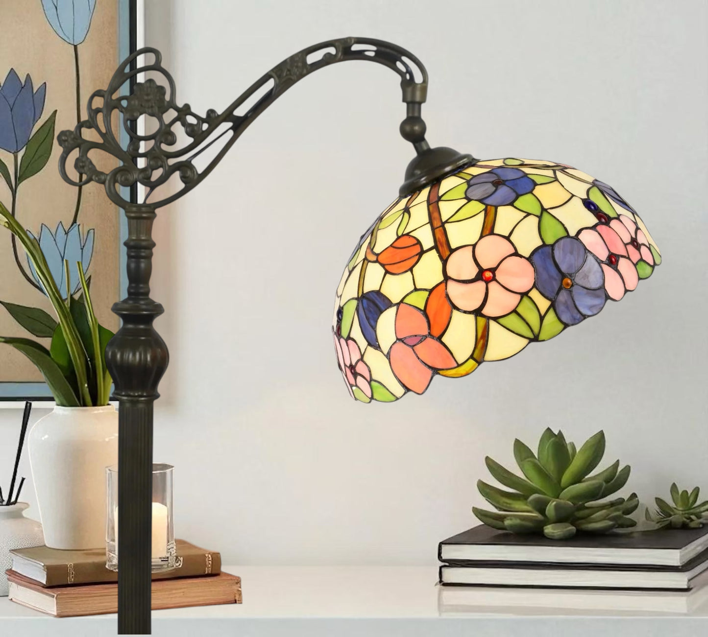 CDH Tiffany Bridge Arm Style Floor Lamp (11002BSF) 12" 30CM Shade
