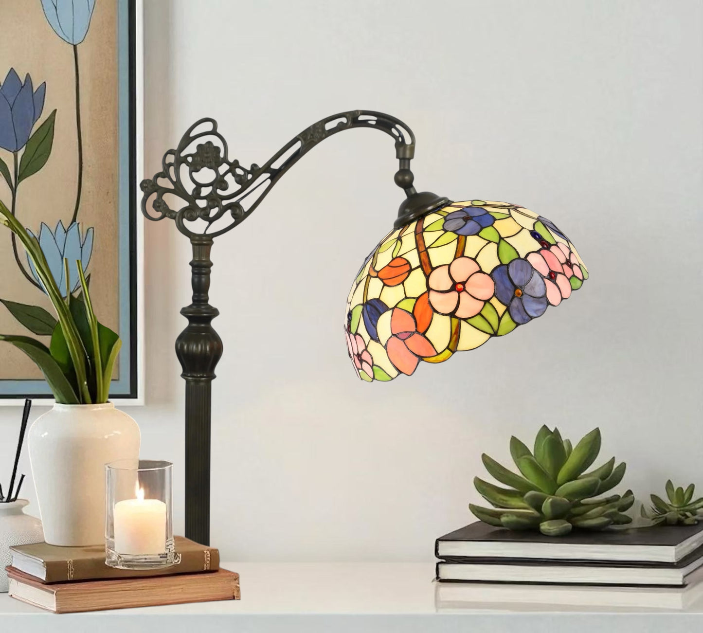 CDH Tiffany Bridge Arm Style Floor Lamp (11002BSF) 12" 30CM Shade