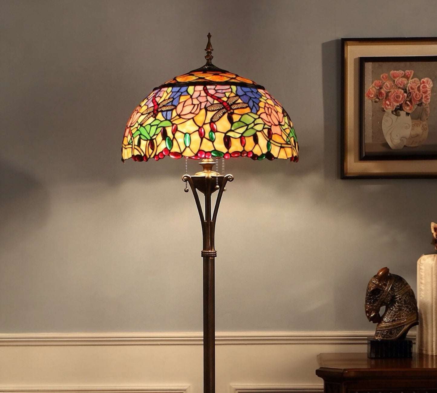 CDH Tiffany Floor Lamp Base 175cm high with 3-bulb light fitting (17005)
